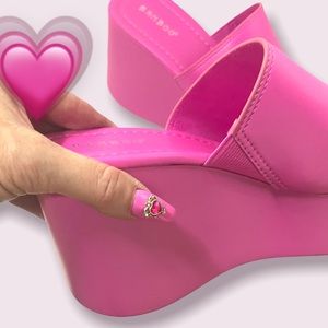 Restocked! Bamboo Pink Bubble Wedge Platform Wedge Heel Slide Sandal